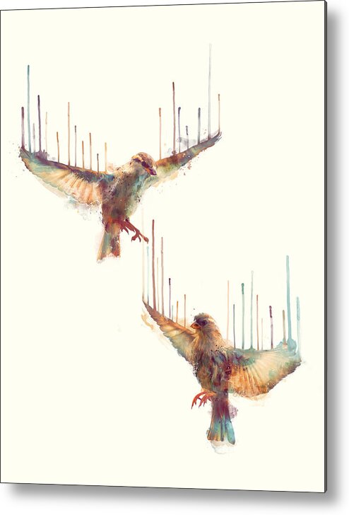 Birds Metal Print featuring the painting Birds // Awake by Amy Hamilton