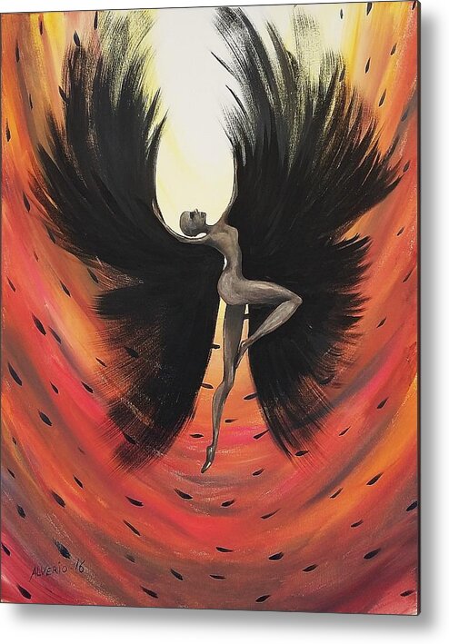 Black Metal Print featuring the painting Black Fairy by Edwin Alverio