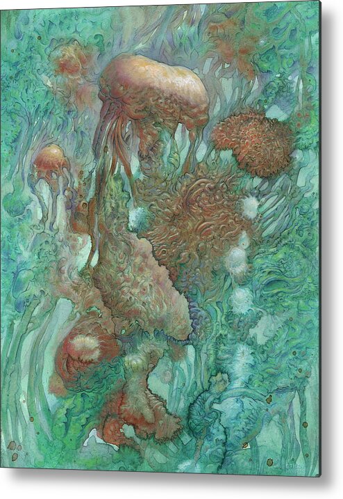 Squid Metal Print featuring the drawing Blue Alternator, primordial abstraction 2 by Ethan Harris
