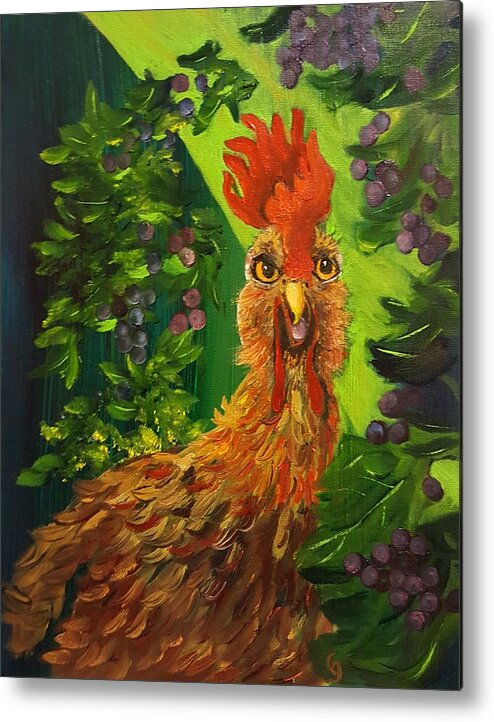 Funny Chicken Metal Print featuring the painting Bobbies Fermented Grapes  90 by Cheryl Nancy Ann Gordon