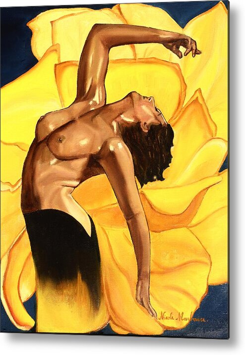 Nude Metal Print featuring the painting Bouton d'Or by Nicole MARBAISE