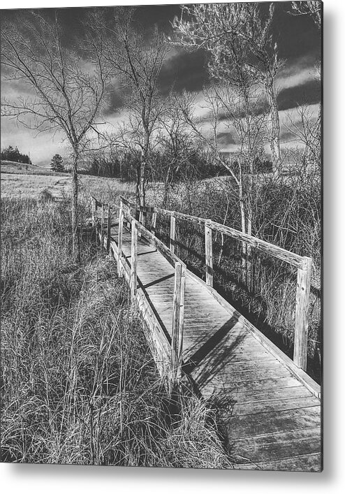 Bridge Metal Print featuring the photograph Bridge on the Prairie by Michael Oceanofwisdom Bidwell