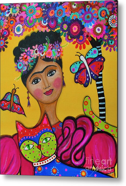 Tree Metal Print featuring the painting Brigit's Frida And Cat by Pristine Cartera Turkus