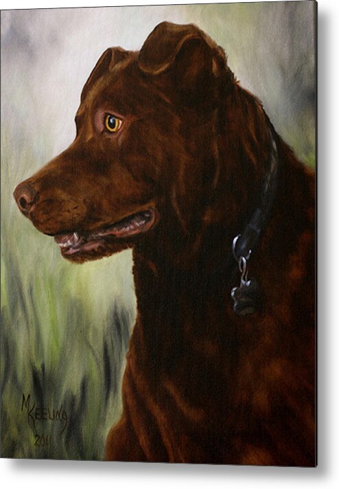 Canvas Metal Print featuring the painting Brown Lab.1 by Meg Keeling