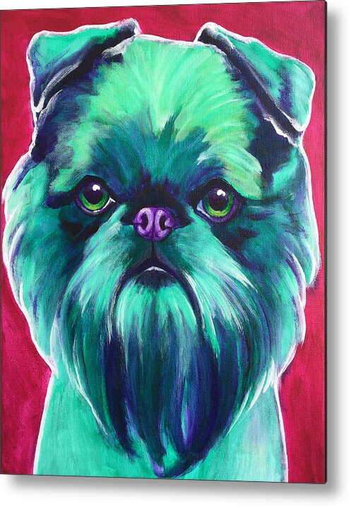 Brussels Griffon Metal Print featuring the painting Brussels Griffon - Bottle Green by Dawg Painter