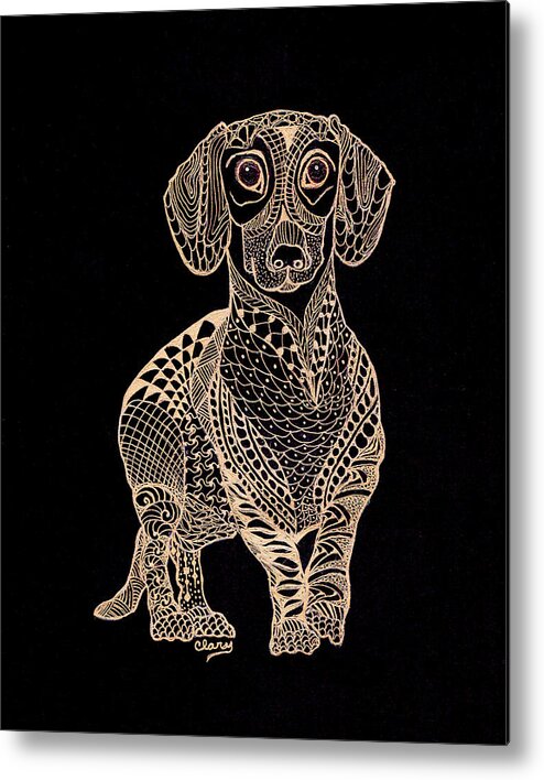 Dachshund Metal Print featuring the drawing Brutus by Linda Clary