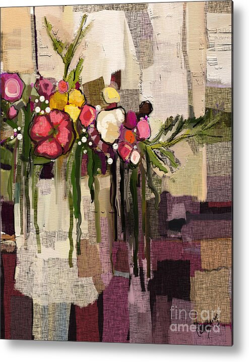 Bright Metal Print featuring the painting Bucket of Flowers by Carrie Joy Byrnes