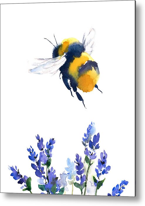 Watercolor Metal Print featuring the painting Bumblebee by Maria Stezhko