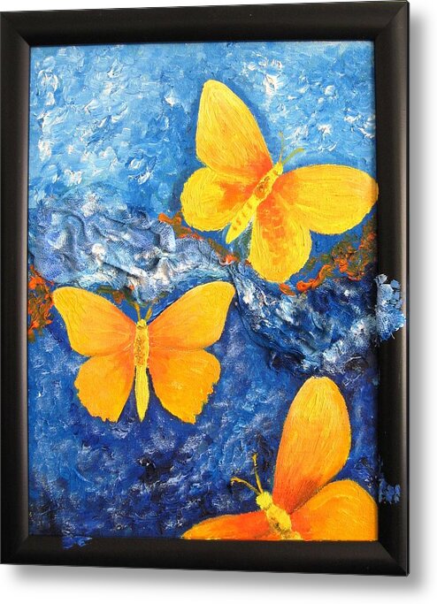 Painting Metal Print featuring the painting Butterfly in blue 1 by Stella Velka