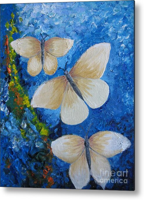 Mixed Metal Print featuring the painting Butterfly in blue 4 by Stella Velka