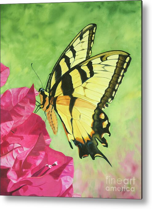 Butterfly Metal Print featuring the painting Butterfly on the Bougainvillea by Jimmie Bartlett