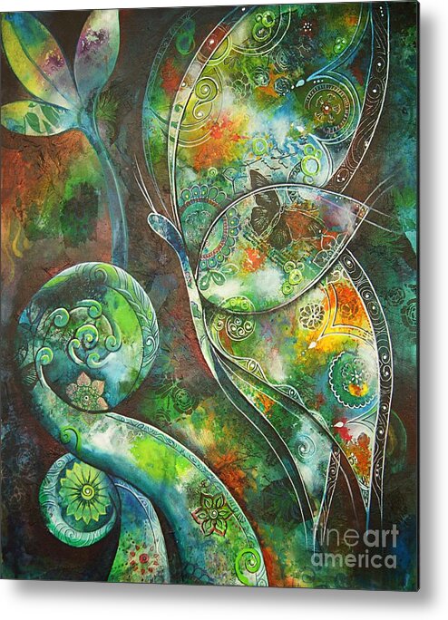 Butterfly Metal Print featuring the painting Butterfly with Koru by Reina Cottier by Reina Cottier