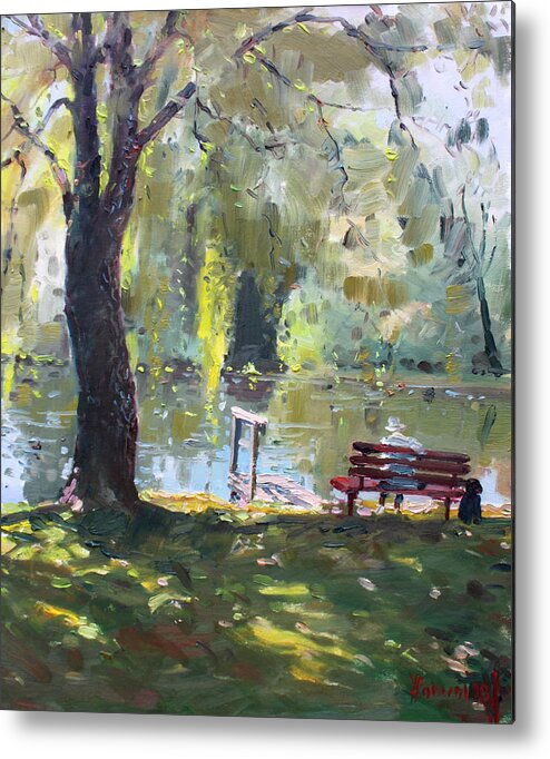 Lake Metal Print featuring the painting By The Lake by Ylli Haruni