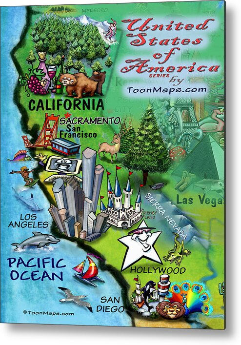 California Metal Print featuring the digital art California Fun Map by Kevin Middleton