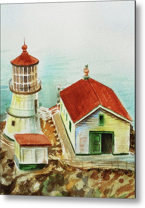 Lighthouse Metal Print featuring the painting California Lighthouse Point Reyes by Irina Sztukowski
