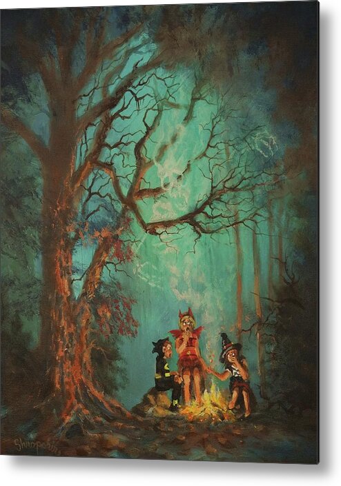 Halloween Metal Print featuring the painting Campfire Ghost by Tom Shropshire