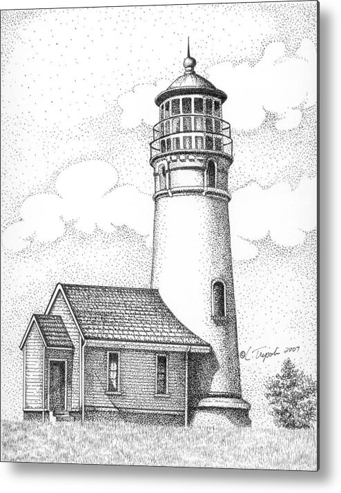 Lighthouse Metal Print featuring the drawing Cape Blanco Lighthouse by Lawrence Tripoli