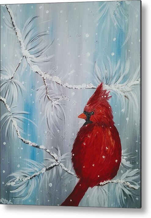 Cardinal Metal Print featuring the painting Cardinal in Winter by Lynne McQueen