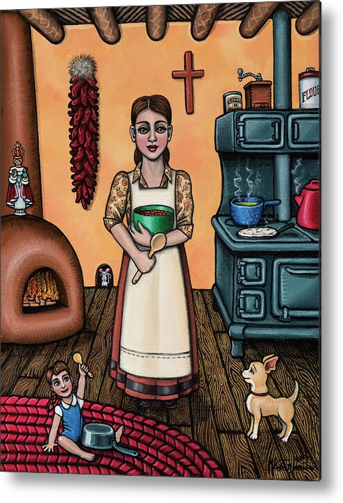 Kitchen Art Metal Print featuring the painting Carmelitas Kitchen Art by Victoria De Almeida