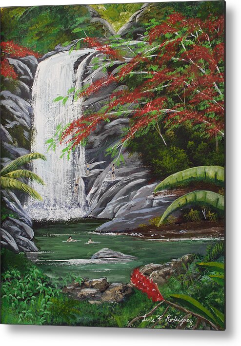 Cascada Metal Print featuring the painting Cascada Tropical by Luis F Rodriguez