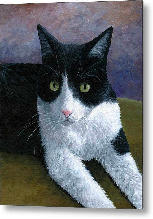 Cat Metal Print featuring the painting Cat 577 Tuxedo by Lucie Dumas