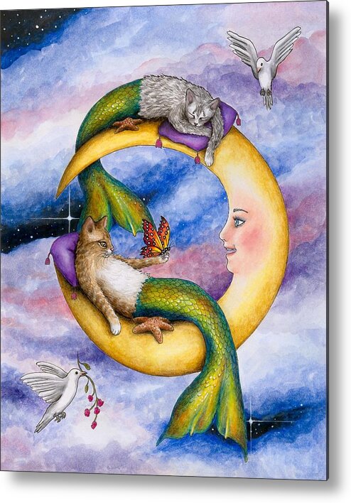 Cat Metal Print featuring the painting Cat Mermaid 29 by Lucie Dumas