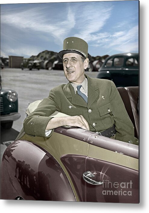 Ww2 Metal Print featuring the photograph Charles de Gaulle of France in New York by Martin Konopacki Restoration