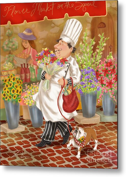 Chef Metal Print featuring the mixed media Chefs Go to Market II by Shari Warren