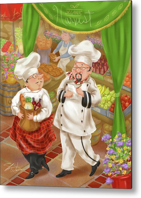 Chef Metal Print featuring the mixed media Chefs Go to Market III by Shari Warren