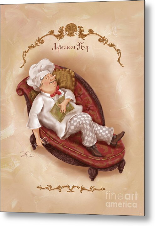 Chef Metal Print featuring the mixed media Chefs on a Break-Afternoon Nap by Shari Warren