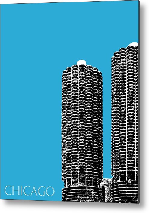 Architecture Metal Print featuring the digital art Chicago Skyline Marina Towers - Teal by DB Artist