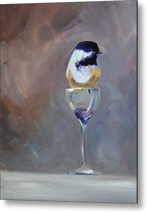 Chickadee Bird Painting Metal Print featuring the painting Chickadee Wine by Nancy Merkle