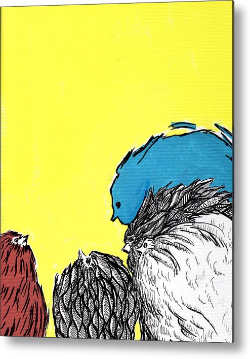 Chickens Metal Print featuring the painting Chickens One by Jason Tricktop Matthews
