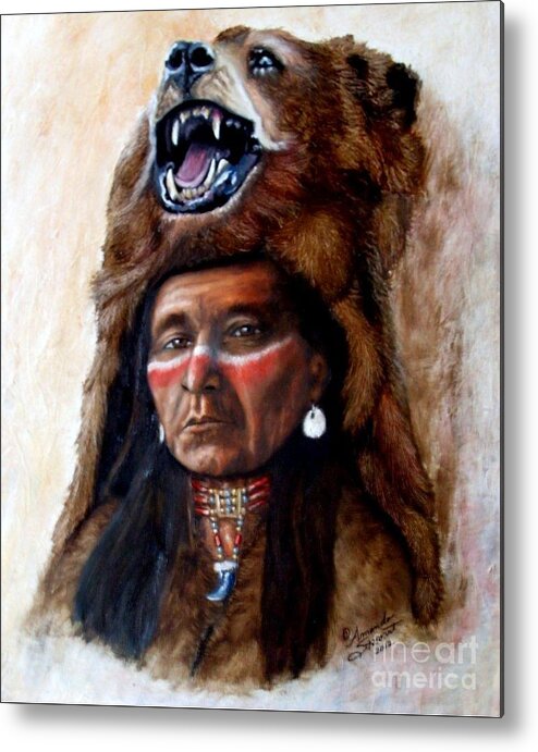 Indian Chief Metal Print featuring the painting Chief Running Bear by Amanda Hukill