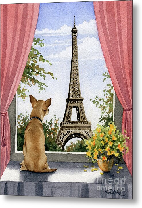 Chihuahua Metal Print featuring the painting Chihuahua in Paris by David Rogers