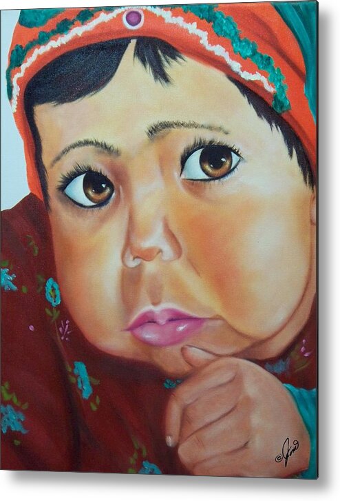 Portrait Metal Print featuring the painting Child of Afghanistan by Joni McPherson