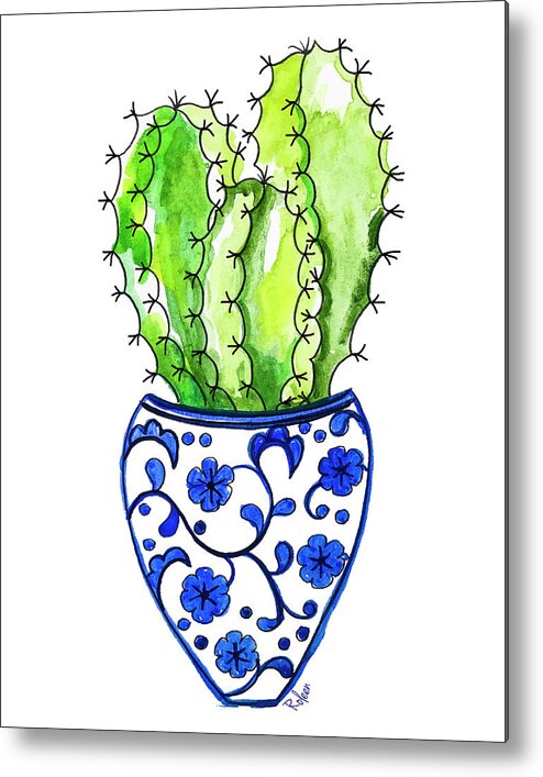 Cactus Art Metal Print featuring the painting Chinoiserie Cactus No3 by Roleen Senic