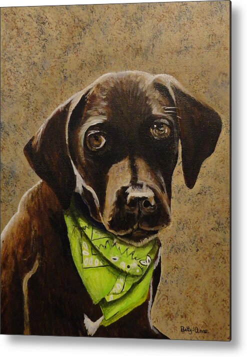 Family Pet Metal Print featuring the painting Chocolate lab by Betty-Anne McDonald