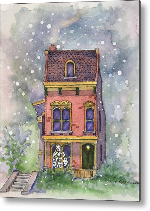 Watercolor Christmas Card Metal Print featuring the painting Christmas on North Hill by Rebecca Matthews