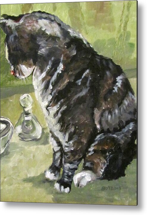 Cat Metal Print featuring the painting Cinder by Barbara O'Toole
