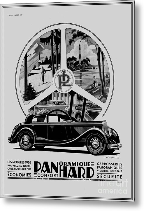  French Metal Print featuring the digital art Classic cars French art deco icon Panhard by Heidi De Leeuw