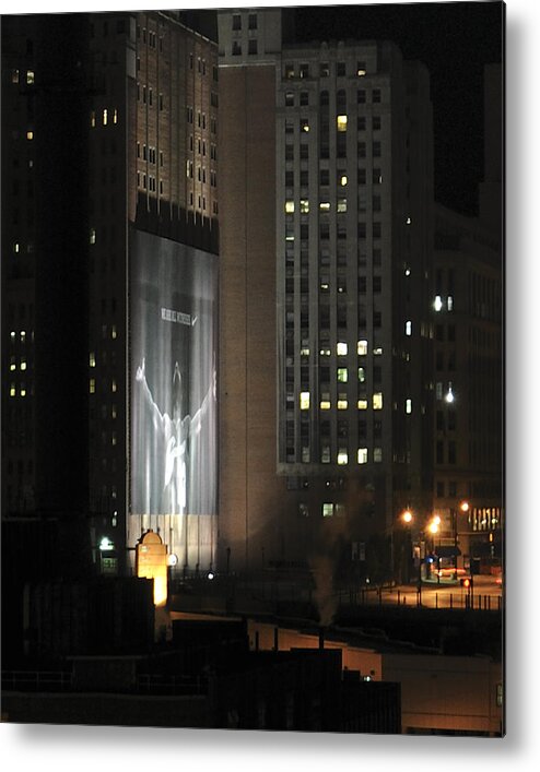 Cleveland Metal Print featuring the photograph Cleveland at Night 03 - Lebron James Light Display by Neil Doren