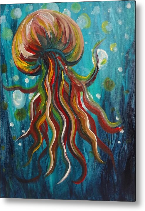 Colorful Metal Print featuring the painting Colorful Jellyfish by Michelle Pier