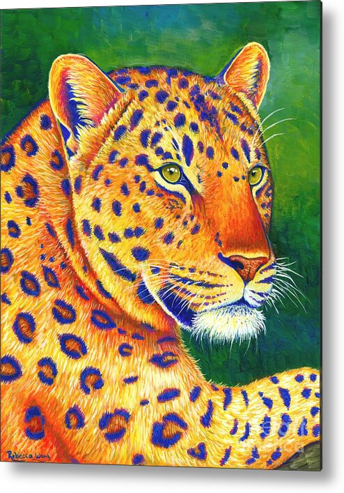 Leopard Metal Print featuring the painting Queen of the Jungle - Colorful Leopard by Rebecca Wang