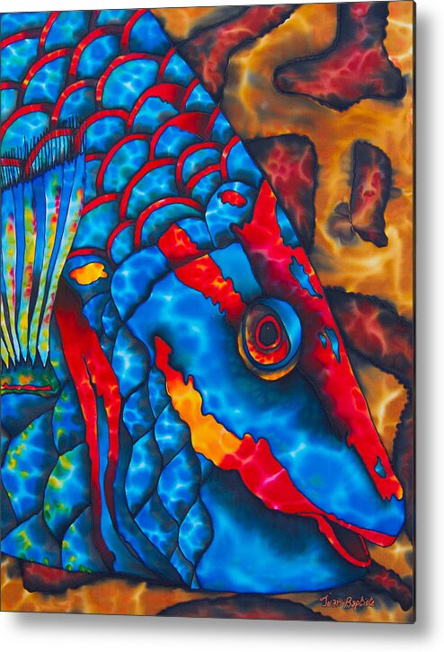 Diving Metal Print featuring the painting Colourful Parrotfish - Brain Coral by Daniel Jean-Baptiste