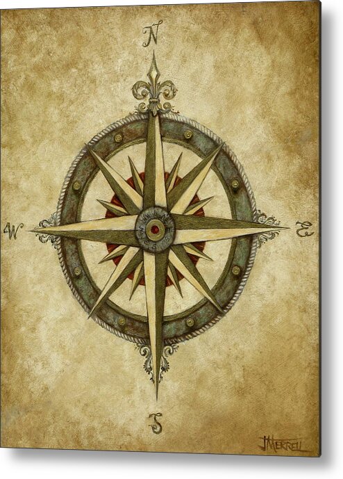 Compass Metal Print featuring the painting Compass Rose by Judy Merrell