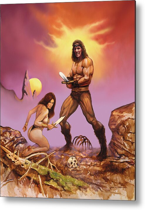 Conan Barbarian Scoff Adventure Fantasy Warrior Beauty Metal Print featuring the painting Conan by Murry Whiteman