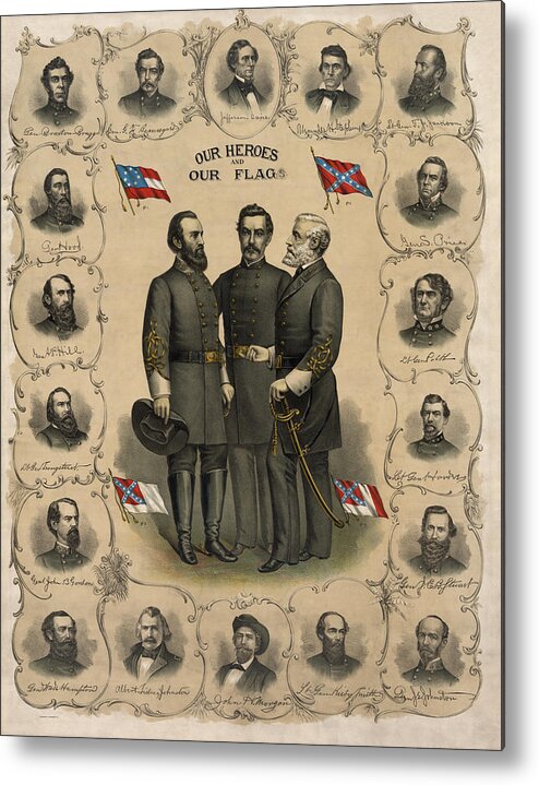 Confederate Metal Poster featuring the painting Confederate Generals of The Civil War by War Is Hell Store