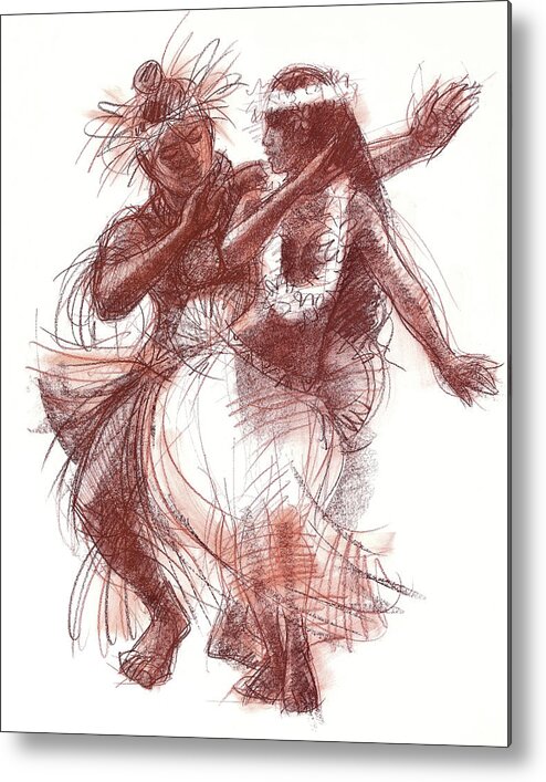 South Pacific Dancer Metal Print featuring the drawing Cook Islands Pas-De-Deux by Judith Kunzle