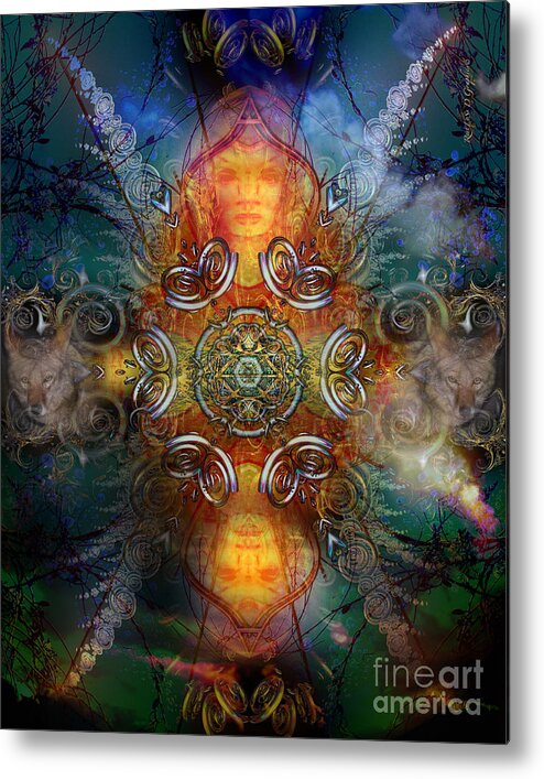 Indian Dance Fractal Robertson Favorite Spirals Robbie Apophysis Coyote First People Native American Circles Unique Indigenous Creative Creativity Metal Print featuring the digital art Coyote Dance by Rhonda Strickland